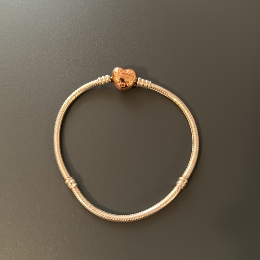Pandora Moments Heart Clasp Snake Chain Bracelet Size 7.9 Color Silver Rose Gold